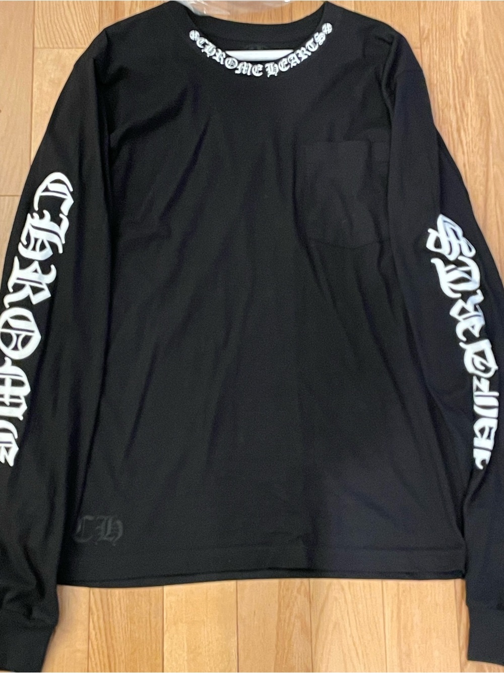 Chrome Hearts Black Long Sleeve Pocket Tee with White Script Logos